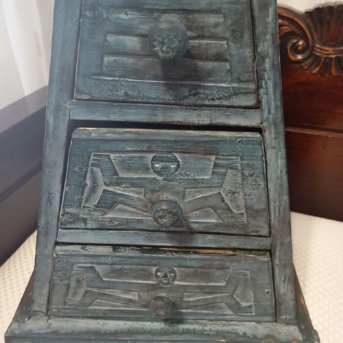 Vintage wooden jewelry box with drawers handmade, used, boho rustic style