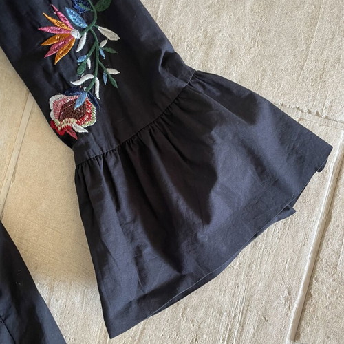 Zara midi cotton dress black with embroidered flowers size M-L