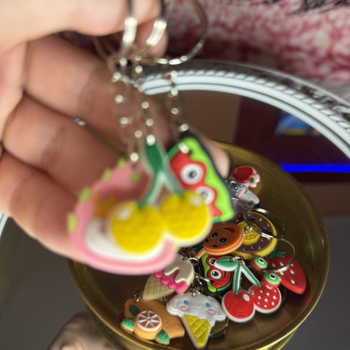 Colorful keychain set with fruit and sweet designs