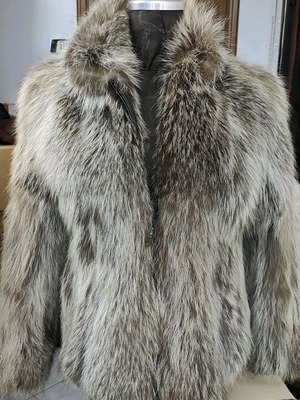 Natural fur jacket new, silver, asymmetrical design