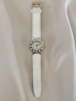 Dyrberg/Kern wristwatch used, white leather strap with diamonds