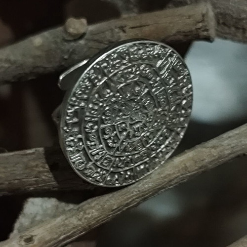 Adjustable Ring Disc of Phaistos new, vintage stock, silver color