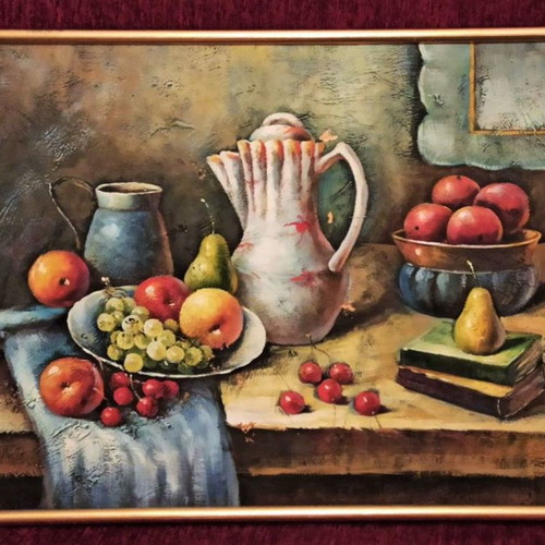 Signed painting Fruits with jug on canvas like new