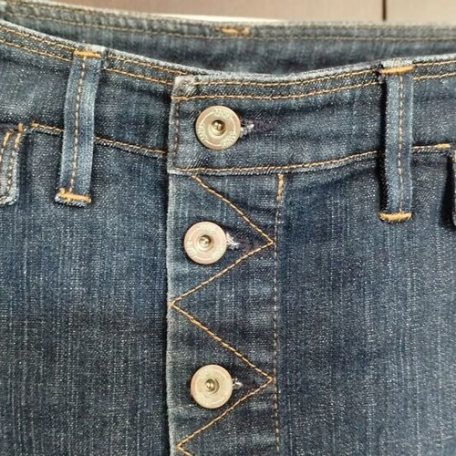 Denim midi skirt size 38 like new, dark blue with brown stitching