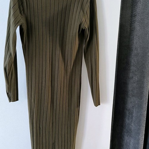 Rib long-sleeve dress Zara new khaki with gold buttons