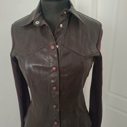 Women's brown shirt with leather and jersey, size S like new