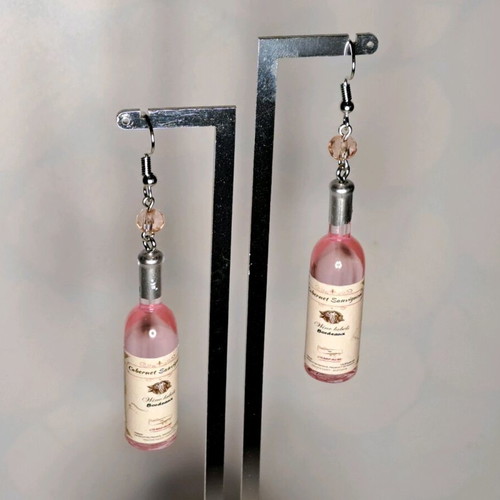 Handmade earrings wine bottle with crystals new
