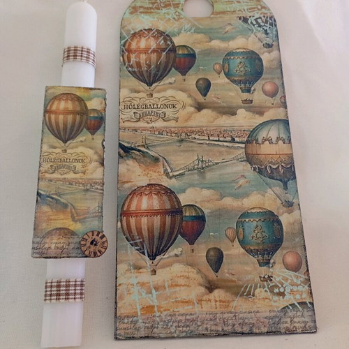 Hot air balloons used, wooden candle back with candle and matching bookmark