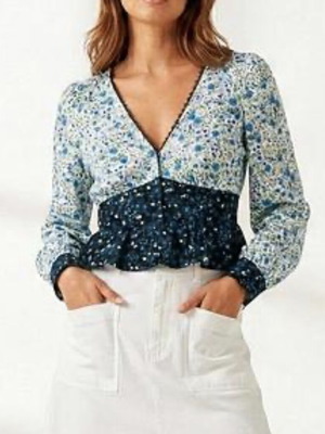 Zara floral satin shirt medium blue white used