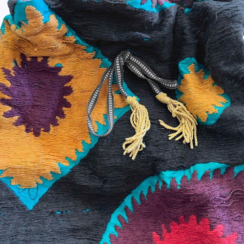 Backpack used, colorful fabric with embroidery from Uzbekistan