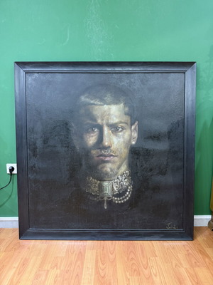 M. Tsakountis portrait oil painting in triple frame