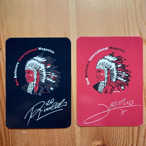 Red Believers playing cards used, set of 2 with Rivaldo and Castillo signatures