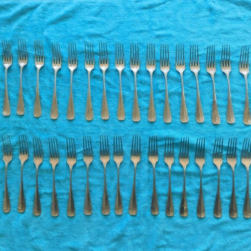 Set of 35 used alpacca dinner forks, about 120 years old