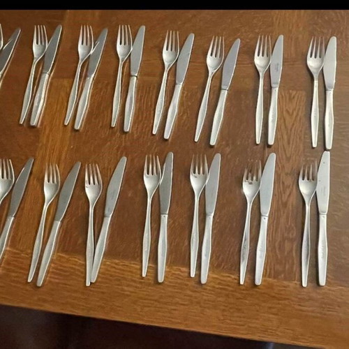 Christofle silver-plated cutlery set used, 48 pieces Olympic Airways Onassis era
