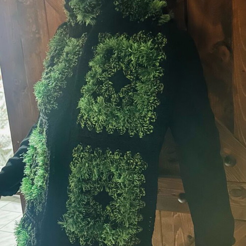 Handmade knitted scarf new with granny squares in black and green