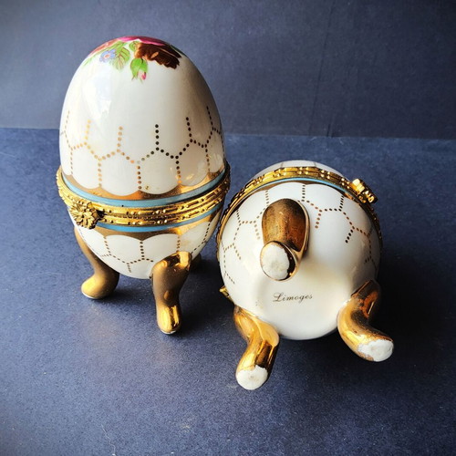 Limoges porcelain egg set vintage, used, 2 pieces