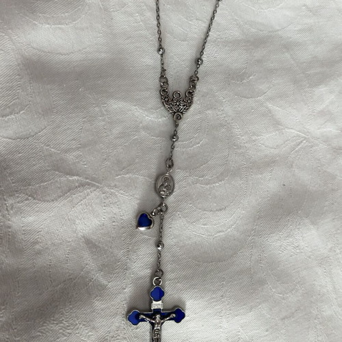 Elegant Blue Rosary with Stainless Steel Chain, New