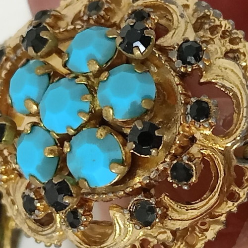 Pin vintage from Austria used, gold plated with semi-precious stones