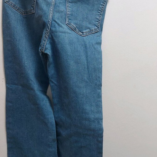 Forever 21 blue high-waisted crop flare jeans used with yellow seams