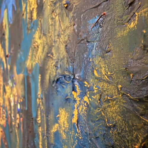Original Abstract Acrylic Painting on Canvas, Floral Blue Art