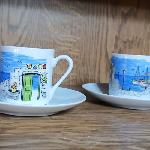 Souvenir coffee cups from Milos, set of 2