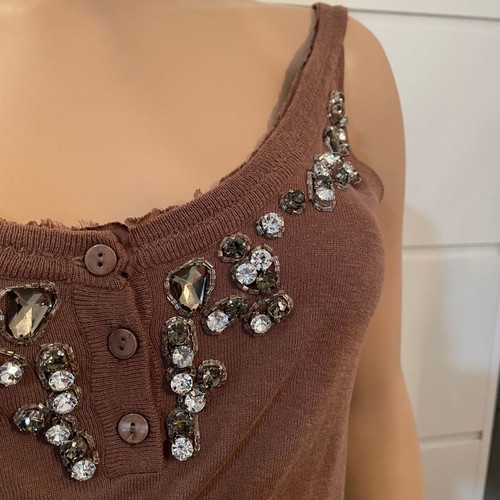 #OFFER Relish Brown Knitted Top with Button Rhinestones Medium