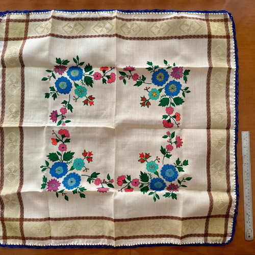 Handmade tablecloth new with Vogart permanent colors and lace