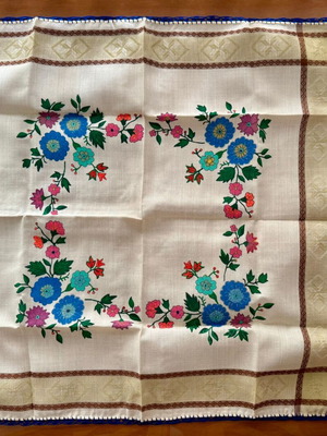Handmade tablecloth new with Vogart permanent colors and lace