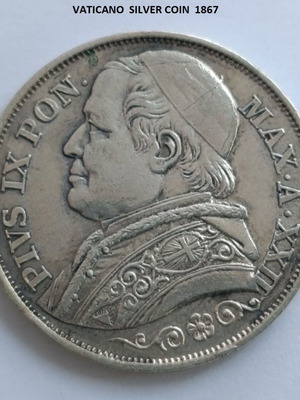 Vaticano 1867 silver 2 lire coin, 10 grams