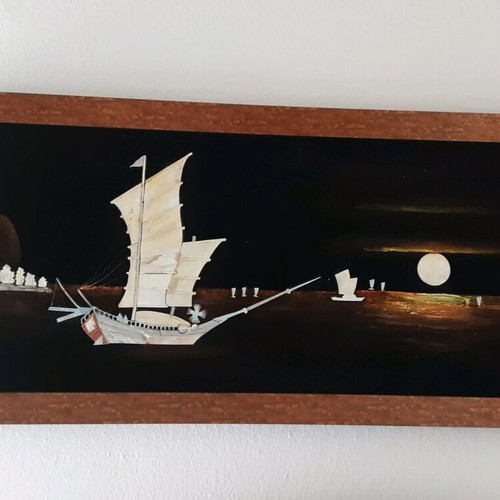 Handmade painting with mother of pearl like new, Asian art
