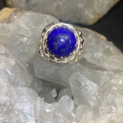 Silver ring with natural lapis lazuli cabochon AA quality new #19