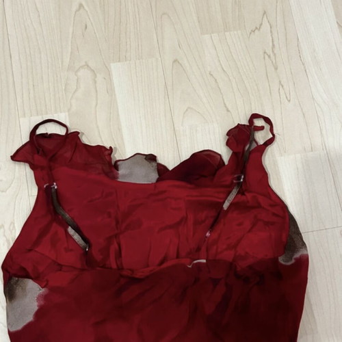 Vintage red asymmetric dress with ruffles and floral pattern, Evgenidis Bros, size 2