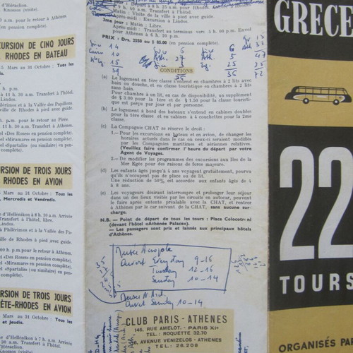 Chat travel agency advertising flyer 1961 like new, French