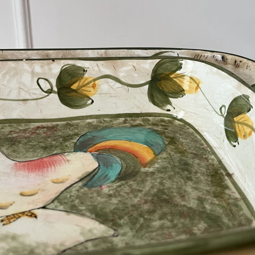 Vintage ceramic oven baking dishes set with rooster motif