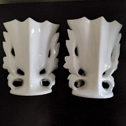 Porcelain vases pair used, baroque rococo style from 1940s
