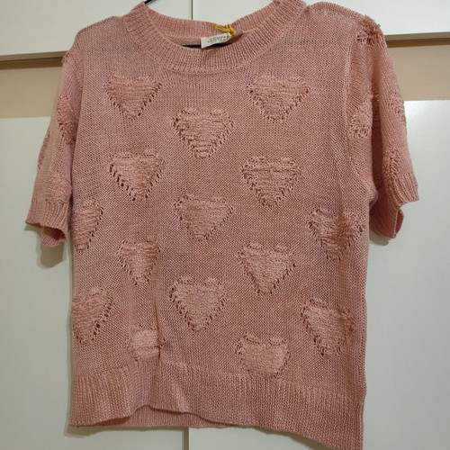 Compania Fantastica pink knitted short sleeve blouse with heart design