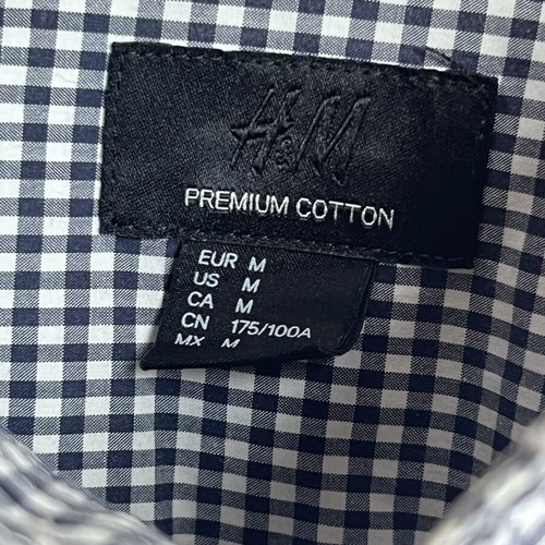 H&M men's gingham check shirt size M like new, navy and white