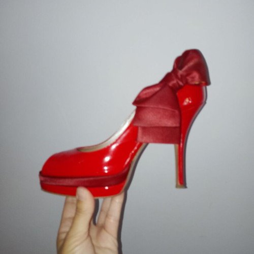 J.BOURNAZOS peep toe pumps like new, red, size 38