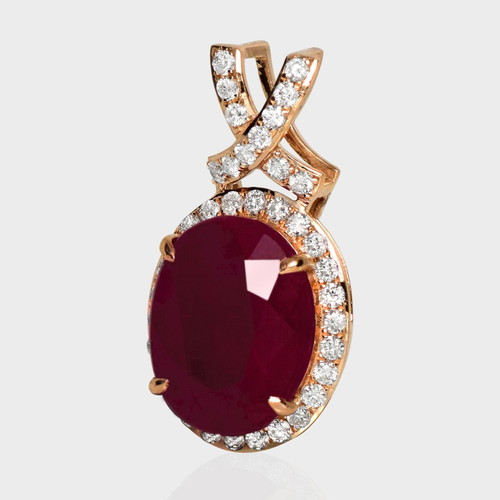 Pendant 14K Rose Gold with 4.66ct Natural Ruby and 0.43ct Diamond new