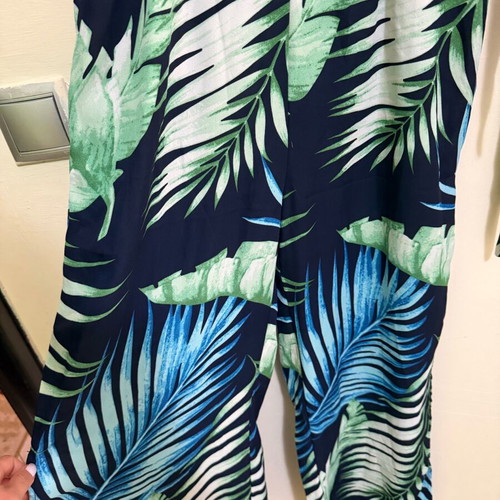 One-piece tropical print jumpsuit M/L like new with belt and chest support