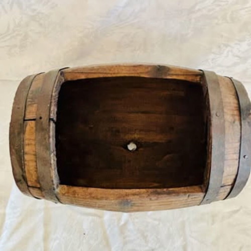 Cypriot Barrel Planter Used Handmade Wooden Metal