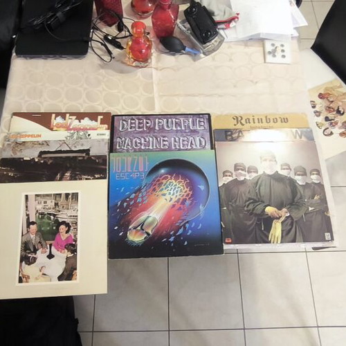 Vinyl records used, pack of about 75 with classic rock artists