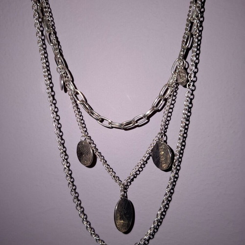 Triple Necklace Silver Layered Faux Bijoux Like New
