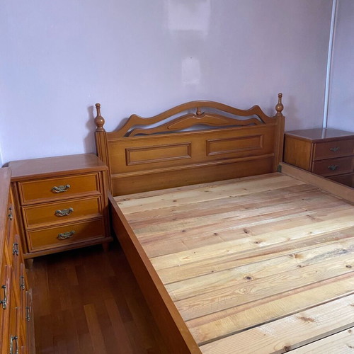 Bedroom furniture set used with double bed, 2 nightstands and dresser with mirror