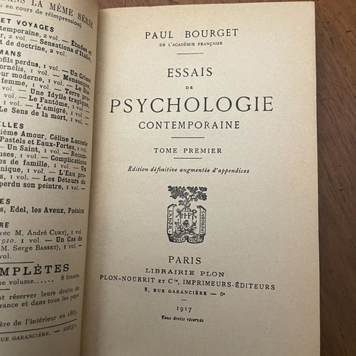 Paul Burget Essais de Psychologie Contemporaine δύο τόμοι μεταχειρισμένοι, γαλλικά