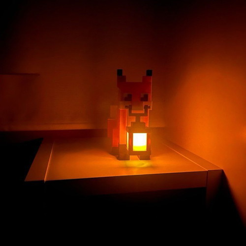 Minecraft-style fox lamp with warm light