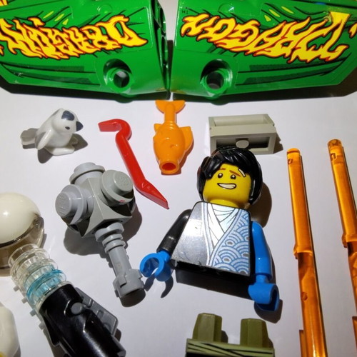 Lego figures, accessories and pieces used, all together