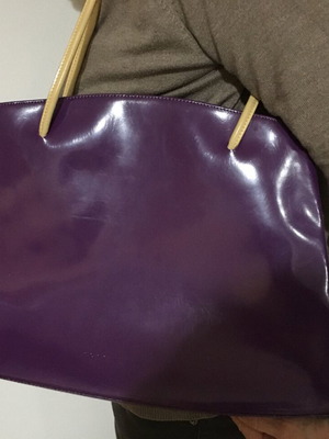 Coccinelle shoulder bag like new, large, leather, purple with beige handles