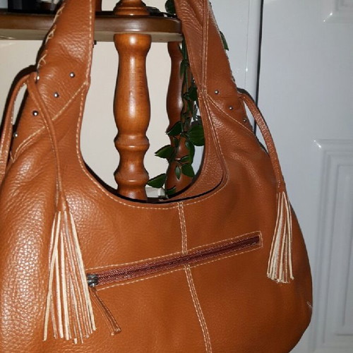 Shoulder bag used, genuine leather, brown