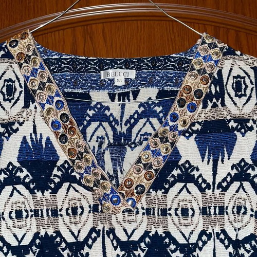 Colorful blue short kaftan pareo beachwear used, size M/L